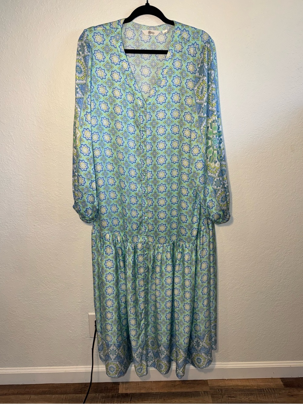 Destination 365 Aqua Blue Mandala Bohemian Print Drop Waist Summer Dress Size 1X